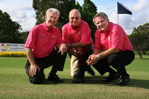 Movers and shakers wearing their Trish T-shirts: Rotarians Niall King, Les Hockley and Ray Wilson